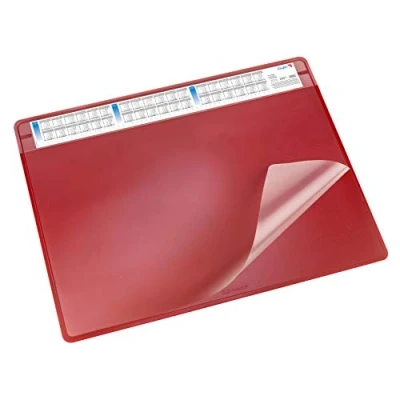 Abbildung von Läufer 47654 Durella Soft Schreibtischunterlage mit transparenter Auflage und Kalender, rutschfeste Schreibunterlage, Zubehör für Schreibtisch, 50 x 65 cm, rot