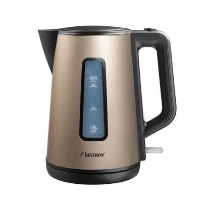 Abbildung von Bestron Wasserkocher mit 360 Basis, inkl. Kochstopp Automatik &amp; Trockenlaufschutz, 1.7 Liter Fassungsververmögen, 2200 Watt, AWK1000SAT, Farbe: Hellbeige