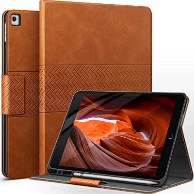 Abbildung von AUAUA Hülle für iPad 9.7 Zoll 2018/2017(6./5.Generation)/iPad Pro 9.7/iPad Air 2/Air 1 mit Stifthalter, Auto Schlaf/Aufwach Funktion, Magnetic Tasche Lederhülle(Orange braun)
