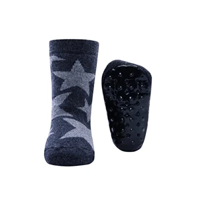 Abbildung von EWERS Stoppersocken Sterne, Socken mit Antirutschsohle für Mädchen und Jungen, Anti Rutsch Gummisohle, MADE IN GERMANY, 1 Paar rutschfeste Kindersocken, Grau, Größe 18 19