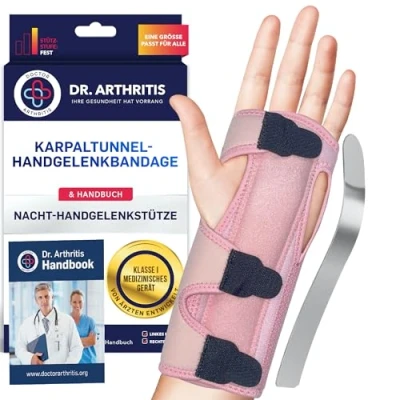 Abbildung von Von Ärzten Entworfen, Verstellbare Handgelenkstütze / Handgelenk Schienen, Sehnenscheidenentzündung Bandage Schiene Handgelenk, Stützende Nachtschiene Karpaltunnelsyndrom &amp; Handbandage [Pink]
