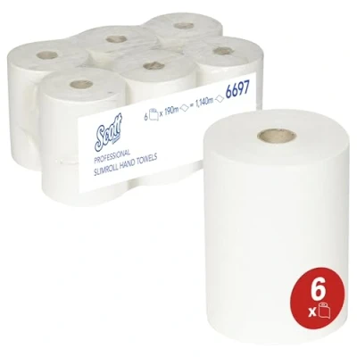 Abbildung von Scott Slimroll Handtücher 6697 190 m lange, weiße, 1 lagige Rolle (Packung enthält 6 Rollen)