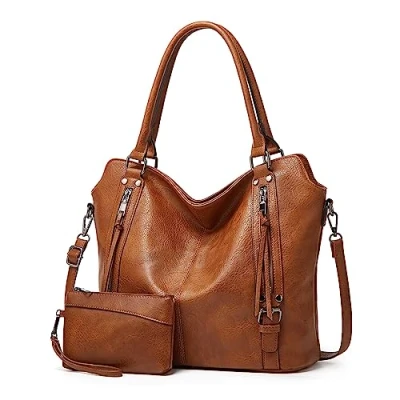 Abbildung von TAN.TOMI Handtasche Damen, Elegante Vintage Umhängetasche Groß, Weiche Schultertasche Set Damen Crossbody Shopper tasche mit abnehmbarem Schulterriemen, Braun