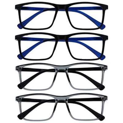 Abbildung von OPULIZE Ink Lessebrille 4er Pack Groß Rechteckig Rahmen Federscharniere Kratzfest Schwarze Grau Herren Damen RRRR4 1177 +3.50