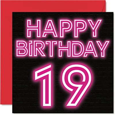 Abbildung von Stuff4 Lustige Karte zum 19. Geburtstag für Männer Frau Neon Glow Sohn, Tochter, Bruder, Schwester, Enkelin, Nichte, Neffe, Cousin, 145 mm x Grußkarten, Geburtstagskarte