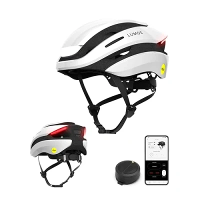 Abbildung von Lumos Ultra Smart Helm Fahrradhelm Vorder und Rücklicht (LED) Blinker Bremslichter Bluetooth Verbindung Erwachsene: Herren, Damen (Jet White, Größe: S) MIPS