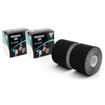 Abbildung von Kinesio Tapes hautfreundliches &amp; latexfreies Sport Tape in versch. Farben, Kinesiologie 5cm x 5m, elastisches wasserfestes Therapie Tape, Physio (2er Set (schwarz))