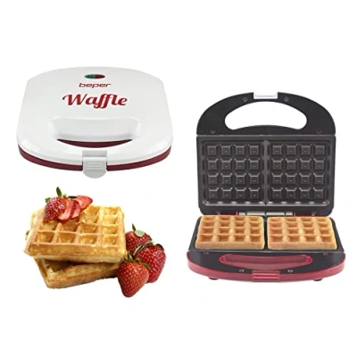 Abbildung von BEPER BT.602H Waffeleisen, 700 W, Kabel mit wärmeisolierendem Griff, Rot/Weiß