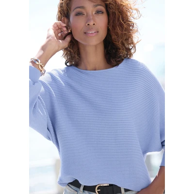 Abbildung von Vivance Strickpullover, mit U Boot Ausschnitt, Fledermausärmel, Streifenoptik, Oversize