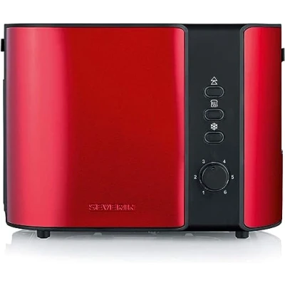 Abbildung von SEVERIN Automatik Toaster, Toaster mit Brötchenaufsatz, hochwertiger Edelstahl zum Toasten, Auftauen und Erwärmen, 800 W, Fire Red Metallic / Schwarz, AT 2217