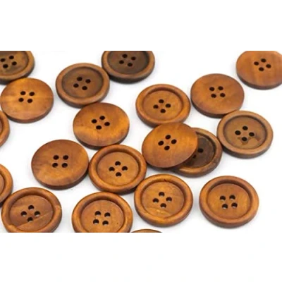 Abbildung von 20 edle Holzknöpfe rund braun 25mm 4 Löcher zum aufnähen annähen DIY Scrapbooking für Jacken Jackenknöpfe Mützen dunkelbraun nähen Knöpfe Vierlochknöpfe