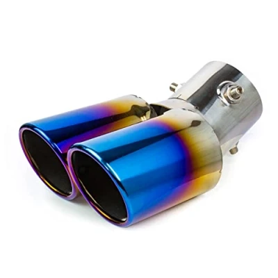 Abbildung von 62mm Auspuffspitzen Auspuff Edelstahl Auto Endrohr Doppel Schräg Auslass Farbe Blau