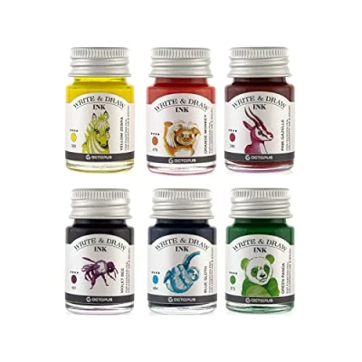 Abbildung von Octopus Write and Draw Ink Set CARNIVAL, wasserfeste Tinte zum Schreiben und Zeichnen, Kalligraphietinte, Zeichentusche für Füllhalter, 6x10 ml