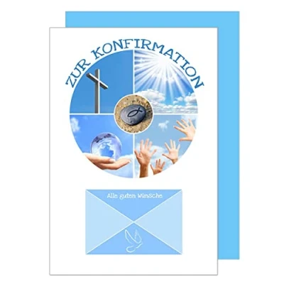 Abbildung von Edition Seidel Premium Glückwunschkarte Geldscheinkarte zur Konfirmation mit Umschlag. Konfirmationskarte Karte Grusskarte Geldgeschenk Himmel Hände Kreuz Junge Mädchen (GS KF118 SW022)