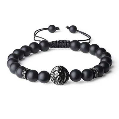 Abbildung von COAI Geschenkideen Edelsteinarmband aus Matt Onyx und Legiertes Löwe Zubehör Glücksarmband für Damen Herren