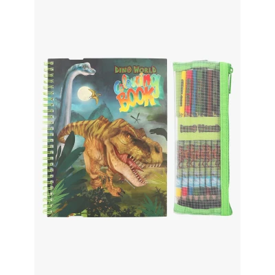 Abbildung von Depesche 11385 Dino World Malbuch inklusive kleinem Stifte Set aus 8 Buntstiften, einem Stickerbogen und vielen T Rex, Dinosaurier Dschungel Motiven zum Ausmalen Bekleben
