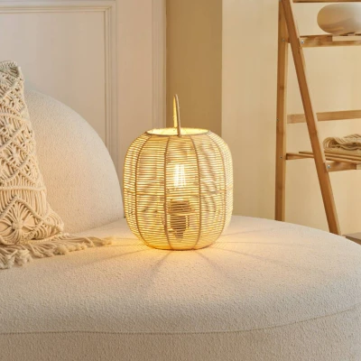 Abbildung von Pauleen 48300 Tischleuchte Boho Glow E27 max. 20W Beige, Weiß Metall, Rattan Nachttischleuchte