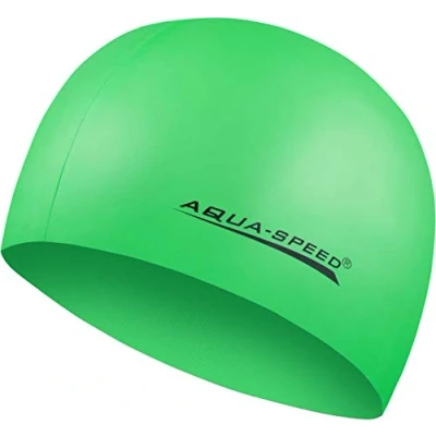 Abbildung von Aqua Speed MEGA Badekappe Damen &amp; Herren Swim Cap Bademütze wasserdicht Badehaube Schwimmhaube für Erwachsene Kinder Silikonbadekappe grün 11