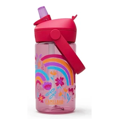 Abbildung von CAMELBAK Thrive Flip Straw Kinder Wasserflasche mit Tritan Renew, einfach zu tragen, Strohhalm Oberteil, Regenbogen Blumenmuster