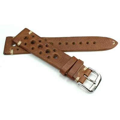 Abbildung von RIOS1931 Rallye Vintage Rindsleder Uhrenarmband handgemacht in Deutschland Robust 20mm braun