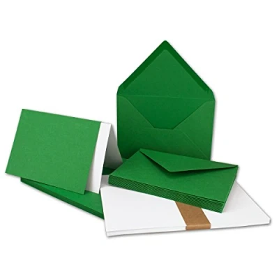 Abbildung von 25x Faltkarten Set DIN A6/C6 mit Brief Umschlägen in Tannengrün inklusive Einleger 14,8 x 10,5 cm Premium Qualität FarbenFroh