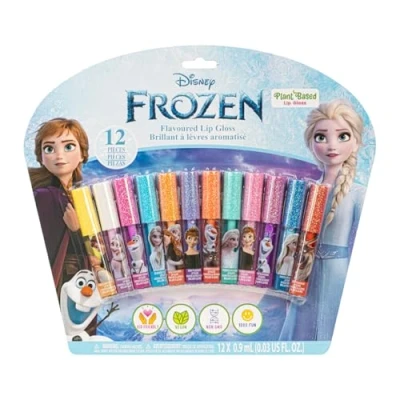Abbildung von Disney Frozen 12 teiliges set, pflanzenbasierter Lipgloss, erstes Makeup Set für Mädchen, perfekt Partys, Pyjamapartys und Geburtstagsgeschenke, ab 3 Jahren, von Townley Girl