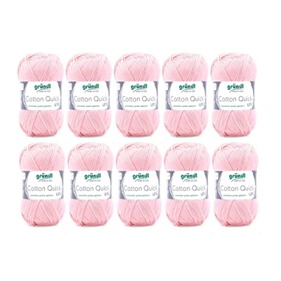 Abbildung von Gründl Cotton Quick Uni Strickgarn / Häkelgarn, 10 Knäuel à 50 g (farbenfrohes Garn aus 100% Baumwolle, OEKO TEX zertifiziert, 125 m, Nadelstärke: 3 4, x g), Rosa