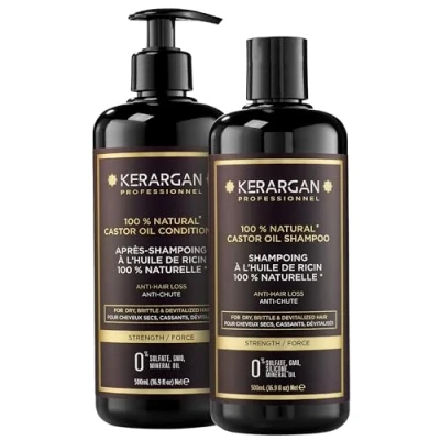 Abbildung von Kerargan Anti Haarausfall Shampoo &amp; Spülung Duo mit Rizinusöl für trockenes, brüchiges, geschwächtes Haar Fördert das Wachstum Ohne Sulfate, Silikone, GVO 2x500 ml