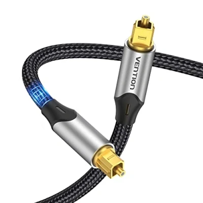 Abbildung von VENTION Optisches Kabel Toslink 1m, digitales Audiokabel S/PDIF Geflochten, Vergoldet, Aluminiumhülle Lichtleiterkabel Für Soundbar, Stereoanlage, Heimkino, PS4, Xbox usw.(Grau)