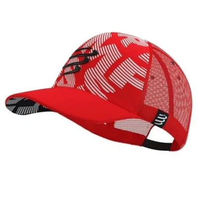 Abbildung von COMPRESSPORT Unisex COMPRESPORT Trucker Cap Sonnenschutz Mütze mit Netz breiter und gebogener Schirm verstellbar vor oder nach dem Training Einheitsgröße, Rot/Weiß