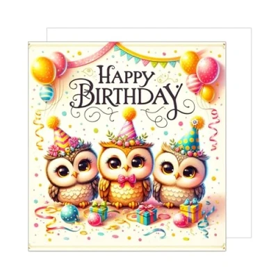 Abbildung von Edition Seidel Premium quadratische Geburtstagskarte mit Umschlag. Glückwunschkarte Happy Birthday Billet Karte für Mädchen Jungen Tochter Sohn Kind Kinder Eulen Motiv (GQ281 SW024)