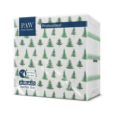 Abbildung von PAW Airlaid Servietten (40 x 40 cm) I 50 Stück Perfekt für Weihnachten, Winter, Feiertage Heiligabend Winterzeit Tischdekoration Stoffähnlich Nadelwald Conifer Forest