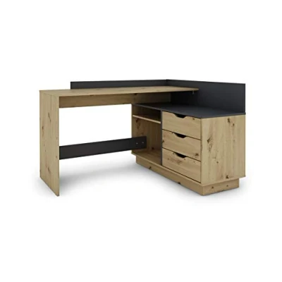 Abbildung von byLIVING Winkelschreibtisch BELFAST, Links oder rechts montierbar, Artisan Eiche/anthrazit, Holzwerkstoff Spanplatte, Hellbraun, B 129, H 83,5, T 105 cm