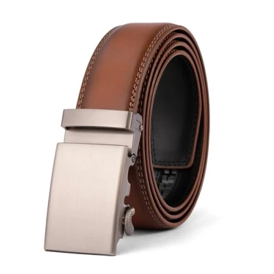 Abbildung von VRLEGEND Gürtel Herren Automatik Ledergürtel Ratsche ohne Löcher für Business Anzug,Größe Angepasst,mit Geschenkbox (Einstellbare 150cm,Braun 2207)