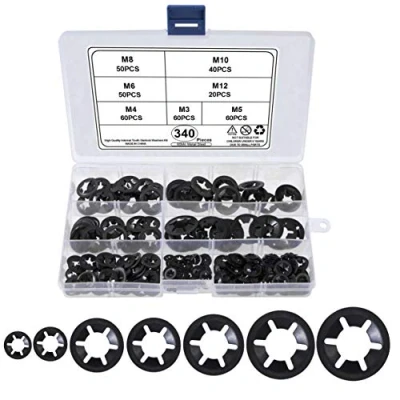 Abbildung von QIMEI SHOP Sicherungsscheiben Starlock Innenzahn Klemmscheiben Unterlegscheiben M3 M4 M5 M6 M8 M10 M12 Sicherungsscheibe Unterlegscheibe Sortiment Set,65 Manganstahl, Schwarz 340 Stück