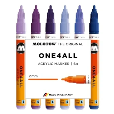 Abbildung von Molotow One4All 127HS Acryl Marker Violet Set (2,0 mm Strichstärke, hochdeckend und permanent, schnell trocknend, nachfüllbar, für fast alle Untergründe) 6 Stück sortiert