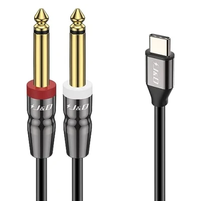 Abbildung von J&amp;D USB C auf Dual 6,35 mm 1/4 Zoll TS Stereo Audio Y Splitterkabel für iPhone 15/15 Plus/15 Pro/15 Pro Max, Google Pixel 6/7/8, Tablet Laptop, Verstärker, Lautsprecher und Mischpult, 1 m