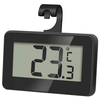 Abbildung von AiQInu Mini Thermometer Kühlschrank Digital, Magnetische Kühlschrankthermometer mit Haken, Gefrierschrank LCD Anzeige Lesen, Thermometers Frost Alarm für Zuhause, Schwarz