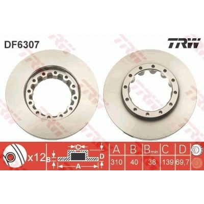 Abbildung von TRW DF6307S Bremsscheibe 310 40 12 161 Belüftet lackiert MITSUBISHI: Canter 6.Generation