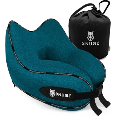 Abbildung von SNUGL Nackenkissen Memory Foam Waschbar &amp; Verstellbar Kuscheliges Nacken Reisekissen Für Flugzeug, Auto Unterwegs Reise Kissen Nackenhörnchen, Neck Travel Pillow (Türkis, Erwachsener Normal)