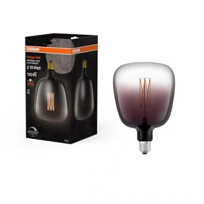 Abbildung von OSRAM Lamps Vintage 1906 LED mit Smoke Tönung,4,5W,150lm,Kugel Form 140mm Durchmesser &amp; E27 Sockel,warmweiße Lichtfarbe,gerades Filament,dimmbar,bis zu 15.000 Stunden Lebensdauer,4058075760974