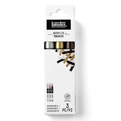 Abbildung von Liquitex 3699244 Professional Paint Acrylfarben Marker, Künstlerpigmente zum Zeichen, Malen auf Papier, Leinwand, Textilien, feine Spitze 3 Marker Set Irisierend