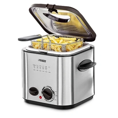 Abbildung von Princess 182611 Mini Fritteuse mit Fondue schnelle Erwärmung Geruchsfilter 1,2 Liter Inhalt, Silber
