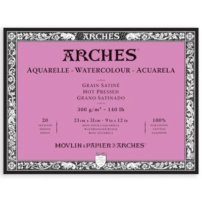 Abbildung von ARCHES Aquarelle 100% Satin 300 g Block verleimt 4 l 23 x 31 20 Blätter Naturweiß