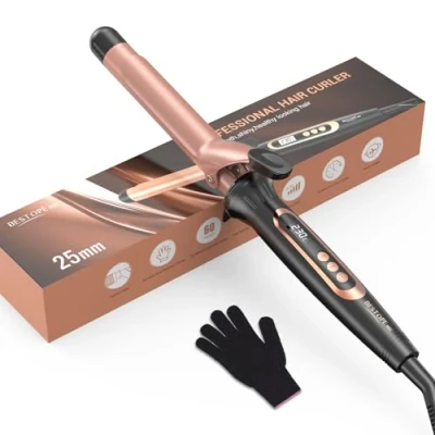 Abbildung von BESTOPE MIX 25 mm Lockenstab, Multi Temperatur Lockenstäbe, lockenstab Große Locken, Schnell Aufheizender Hair Curler, Curling Iron mit Präziser Temperaturregulierung Alle Fünf Grad, Handschuh