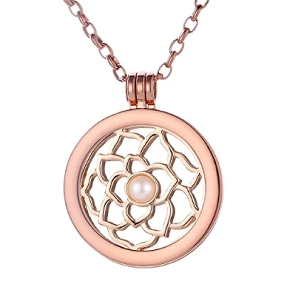 Abbildung von Morella Damen Halskette Rosegold 70 cm Edelstahl mit Amulett und Coin 33 mm Blume Lotus in Schmuckbeutel