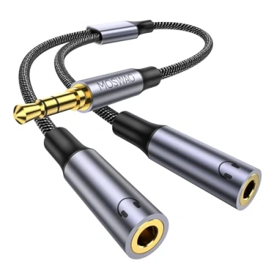 Abbildung von MOSWAG Audio Y Splitter Kabel, Aux Adapter 1 in 2 out, 3,5mm Stecker auf Buchse Kopfhörer für Samsung, Smartphone, Kopfhörer, Lautsprecher, PS4, Switch, Tablets, PC