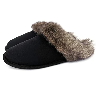 Abbildung von ofoot Damen Winter warme Mokassins Hauspelz Hausschuhe, Indoor Slip On Schuhe mit Memory Foam Zopfmuster gefütterte Gummisohle