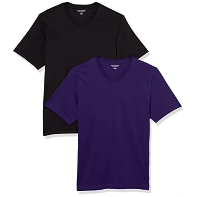 Abbildung von Amazon Essentials Herren Kurzärmelige T Shirts mit V Ausschnitt, 2er Pack, Schwarz/Dunkelpurpur, XXL Große Größen Tall