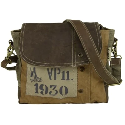 Abbildung von Sunsa Vintage Umhängetasche. Kleine Tasche aus Canvas &amp; Leder. Nachhaltige Messenger Bag. Geschenk Ideen für Sie/Ihn